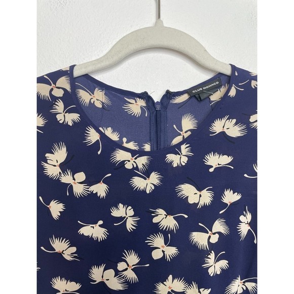 Club Monaco Size 2 Paget Floral Mini Dress Blue Silk Long Sleeve Pleated - Picture 3 of 16